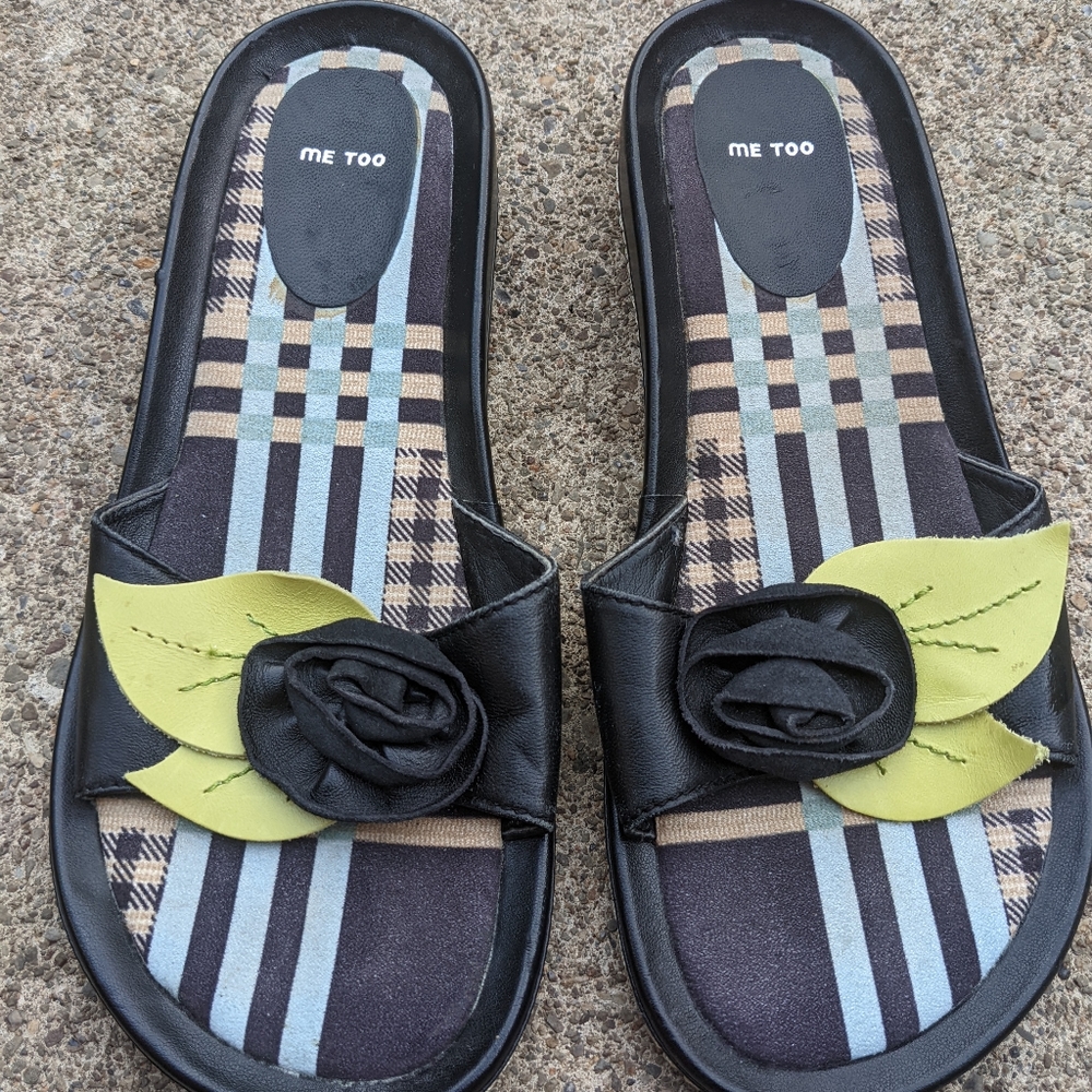 Me Too Black Leather Sandals Size 7.5